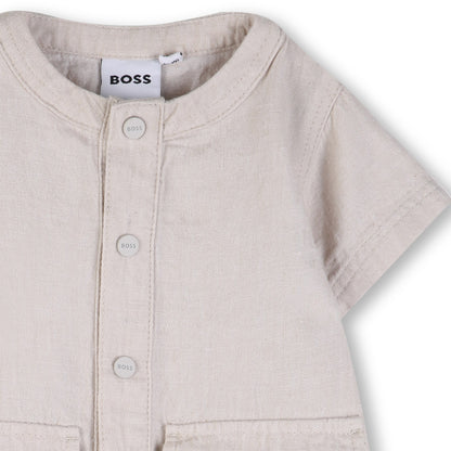 Linen Blend Short Sleeve Jumpsuit with Patch Pockets Hugo Boss