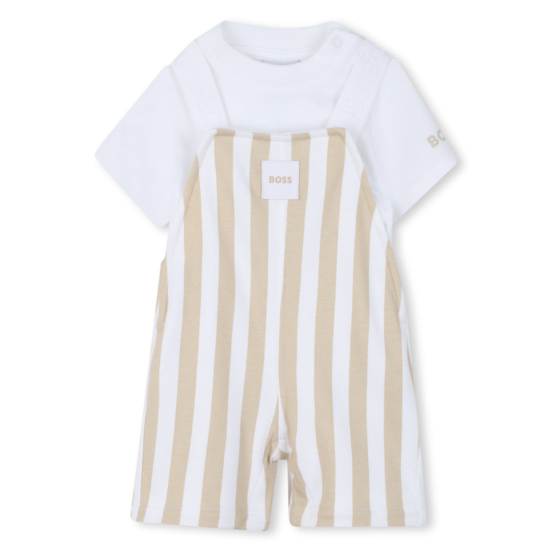 Organic Cotton Stripe Overalls &amp; T-Shirt Gift Set Hugo Boss