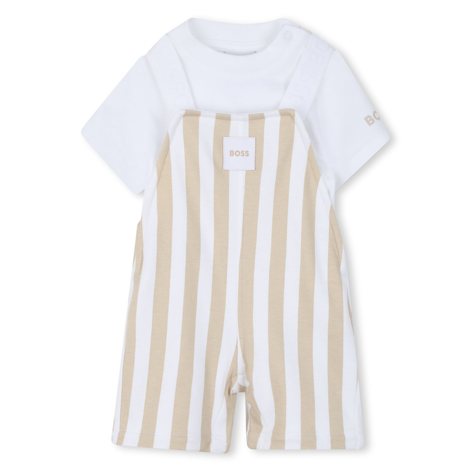 Organic Cotton Stripe Overalls &amp; T-Shirt Gift Set Hugo Boss