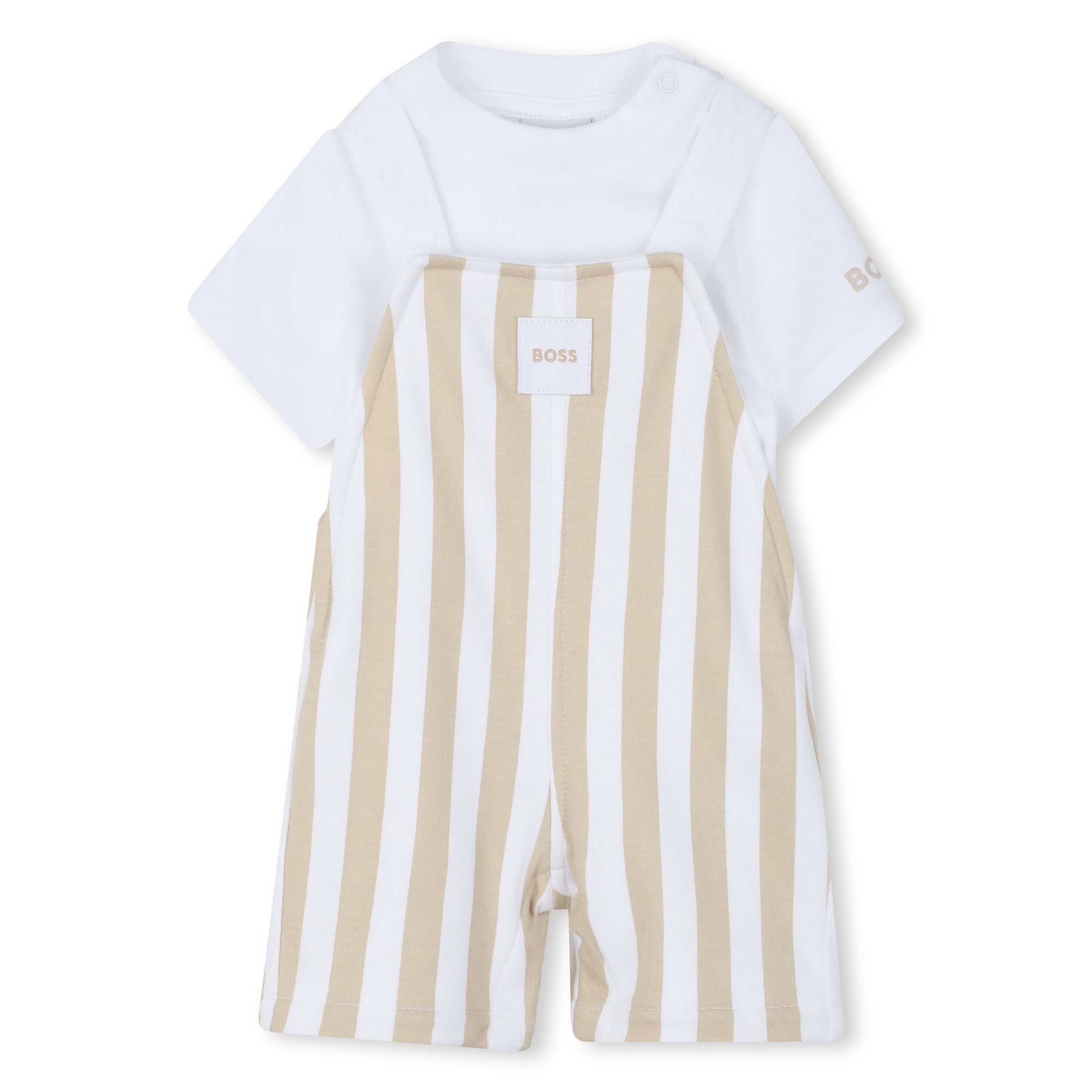 Organic Cotton Stripe Overalls &amp; T-Shirt Gift Set Hugo Boss