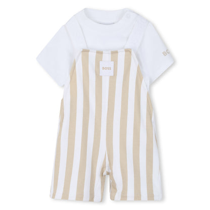 Organic Cotton Stripe Overalls &amp; T-Shirt Gift Set Hugo Boss