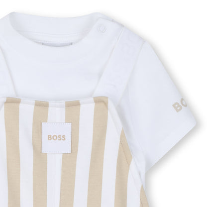 Organic Cotton Stripe Overalls &amp; T-Shirt Gift Set Hugo Boss