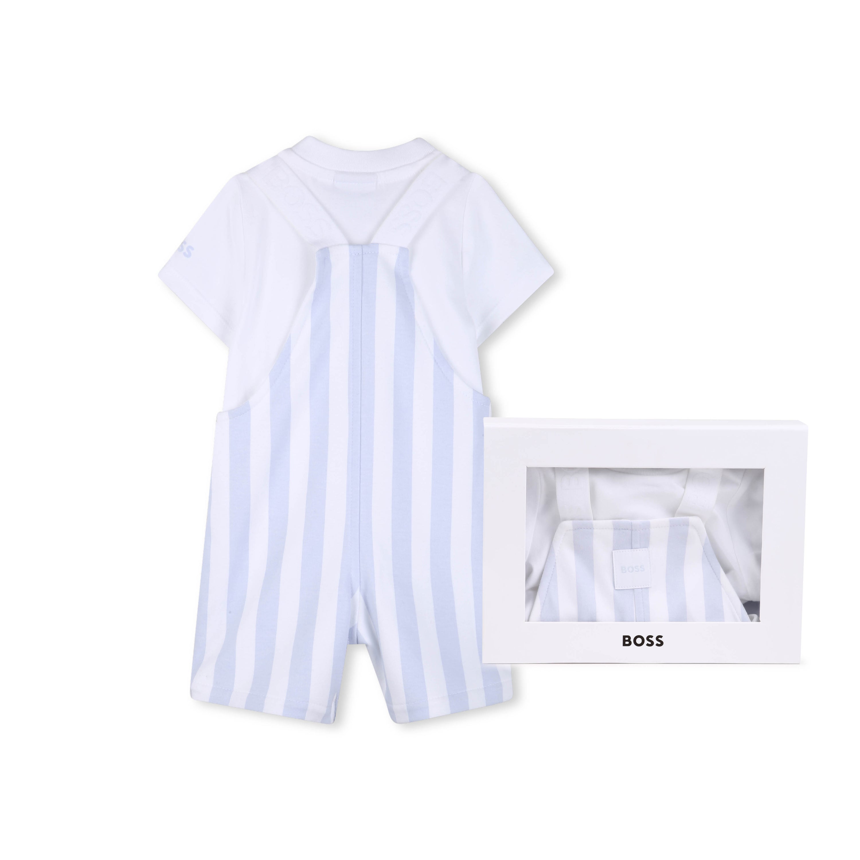 Organic Cotton Stripe Overalls &amp; T-Shirt Gift Set Hugo Boss