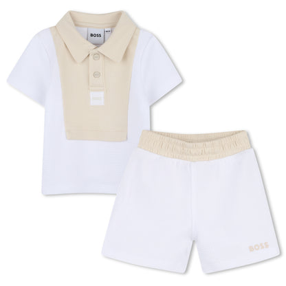 Baby Polo Shirt and Shorts Set in White and Beige Hugo Boss