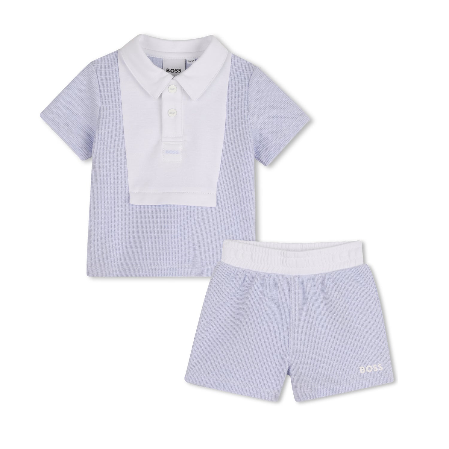 Baby Polo Shirt and Shorts Set in Light Blue and White Hugo Boss