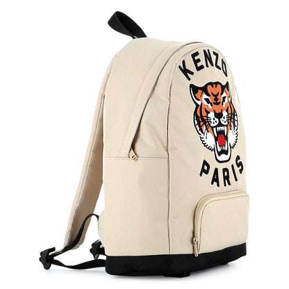 Kids canvas backpack with embroidered tiger logo and adjustable straps Kenzo