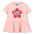 Baby pink organic cotton dress with gathered waist and logo print Kenzo