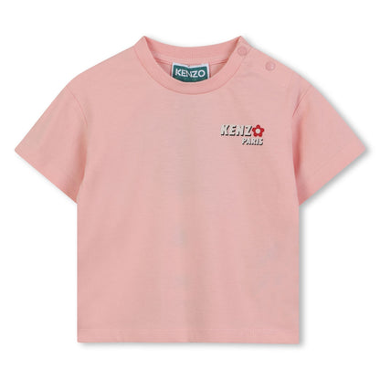 Baby pink organic cotton t-shirt with chest and back logo print Kenzo