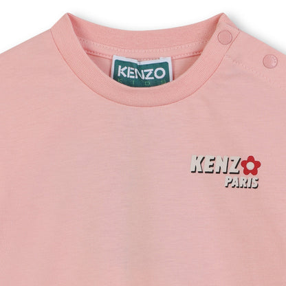 Baby pink organic cotton t-shirt with chest and back logo print Kenzo