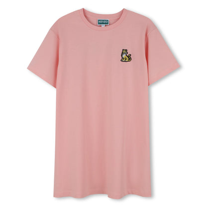 Kids pink organic cotton t-shirt dress with tiger badge and logo print Kenzo