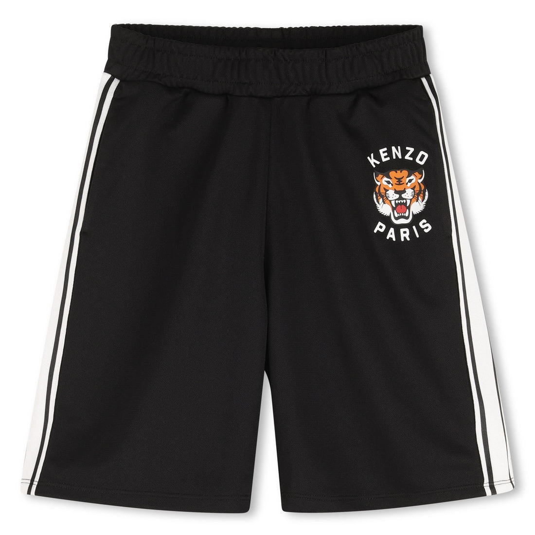 Black Bermuda Shorts with Tiger Logo and Side Stripes Kenzo