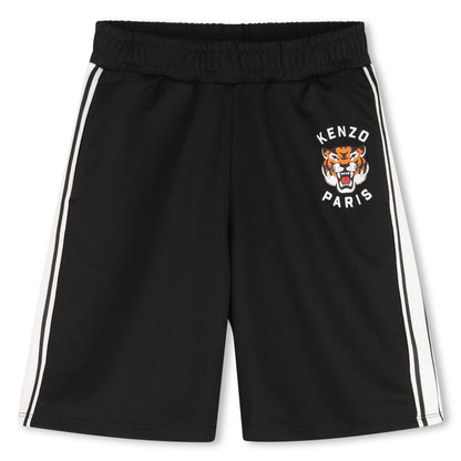 Black Bermuda Shorts with Tiger Logo and Side Stripes Kenzo