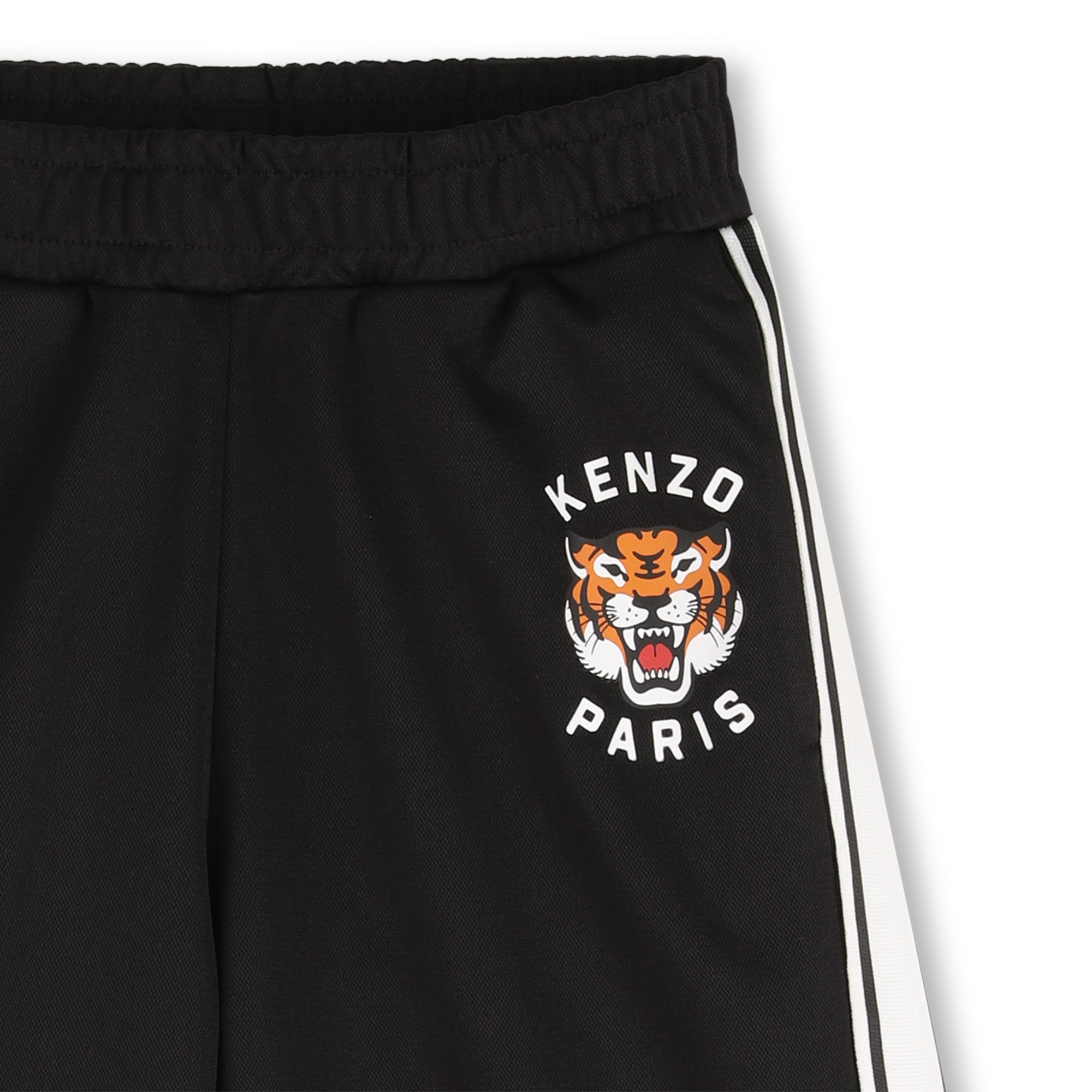 Black Bermuda Shorts with Tiger Logo and Side Stripes Kenzo