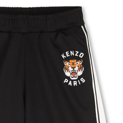 Black Bermuda Shorts with Tiger Logo and Side Stripes Kenzo