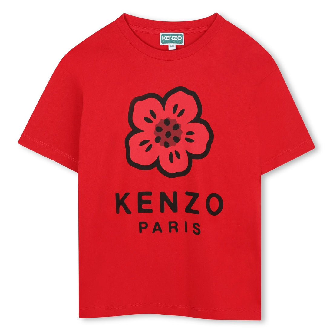 Kids red short sleeve organic cotton t-shirt with floral logo print Kenzo