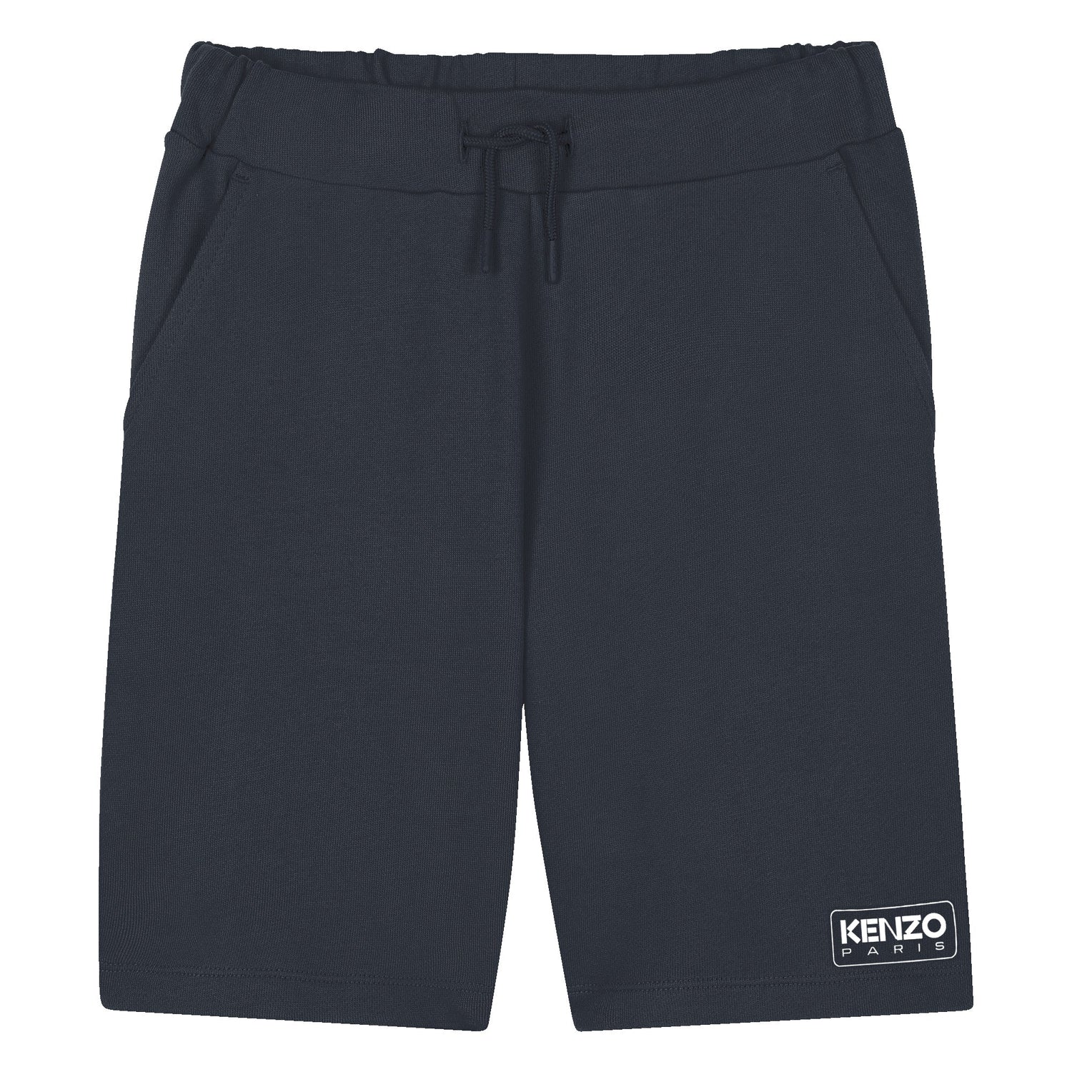 Kids navy cotton Bermuda shorts with drawstring waist and logo print Kenzo