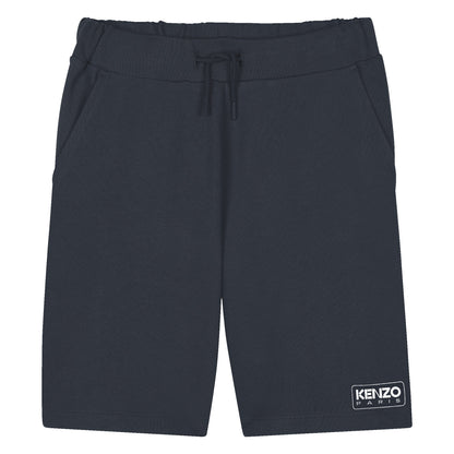 Kids navy cotton Bermuda shorts with drawstring waist and logo print Kenzo