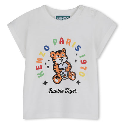Baby T Shirt And Shorts Set In Organic Cotton, White And Cream Kenzo