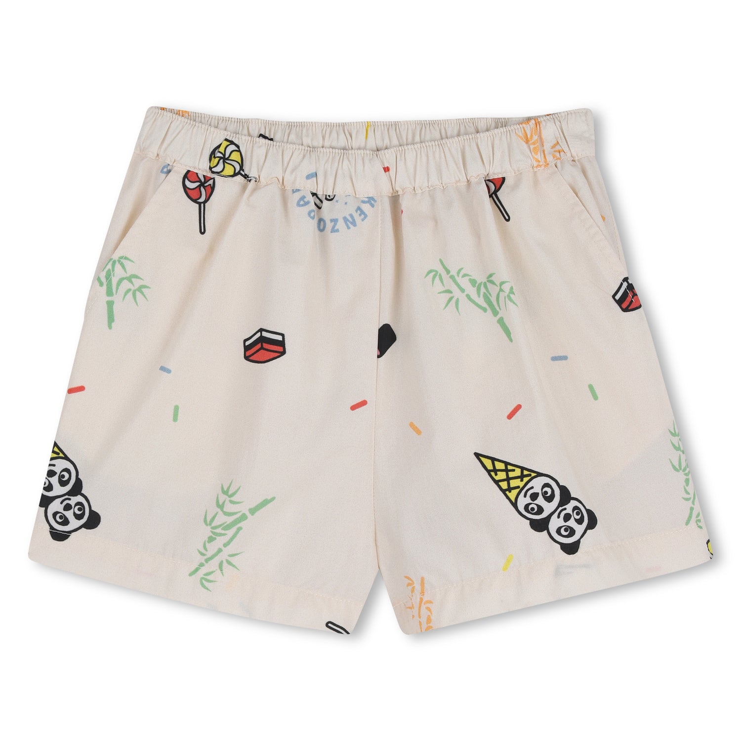 Baby T Shirt And Shorts Set In Organic Cotton, White And Cream Kenzo