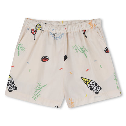 Baby T Shirt And Shorts Set In Organic Cotton, White And Cream Kenzo