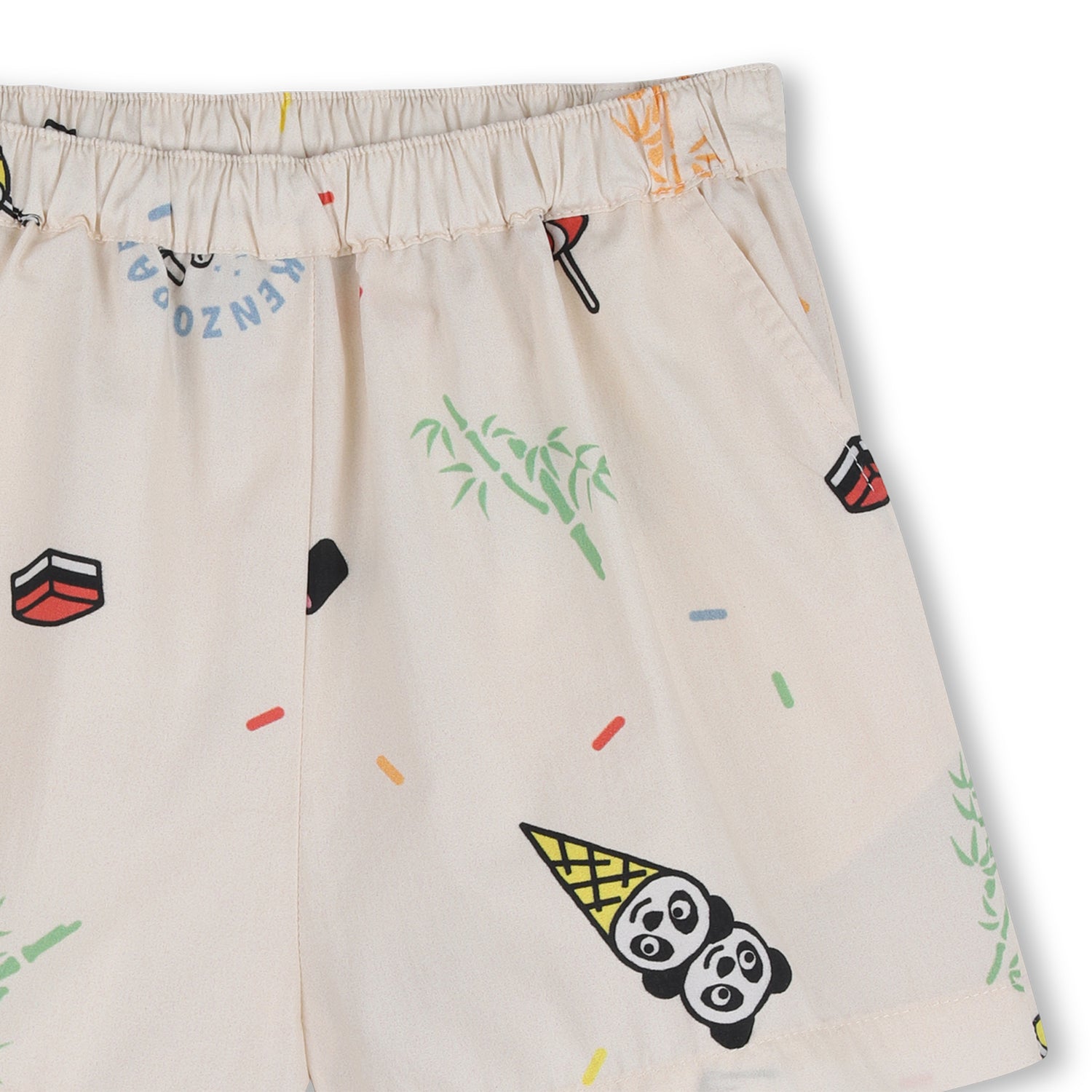 Baby T Shirt And Shorts Set In Organic Cotton, White And Cream Kenzo