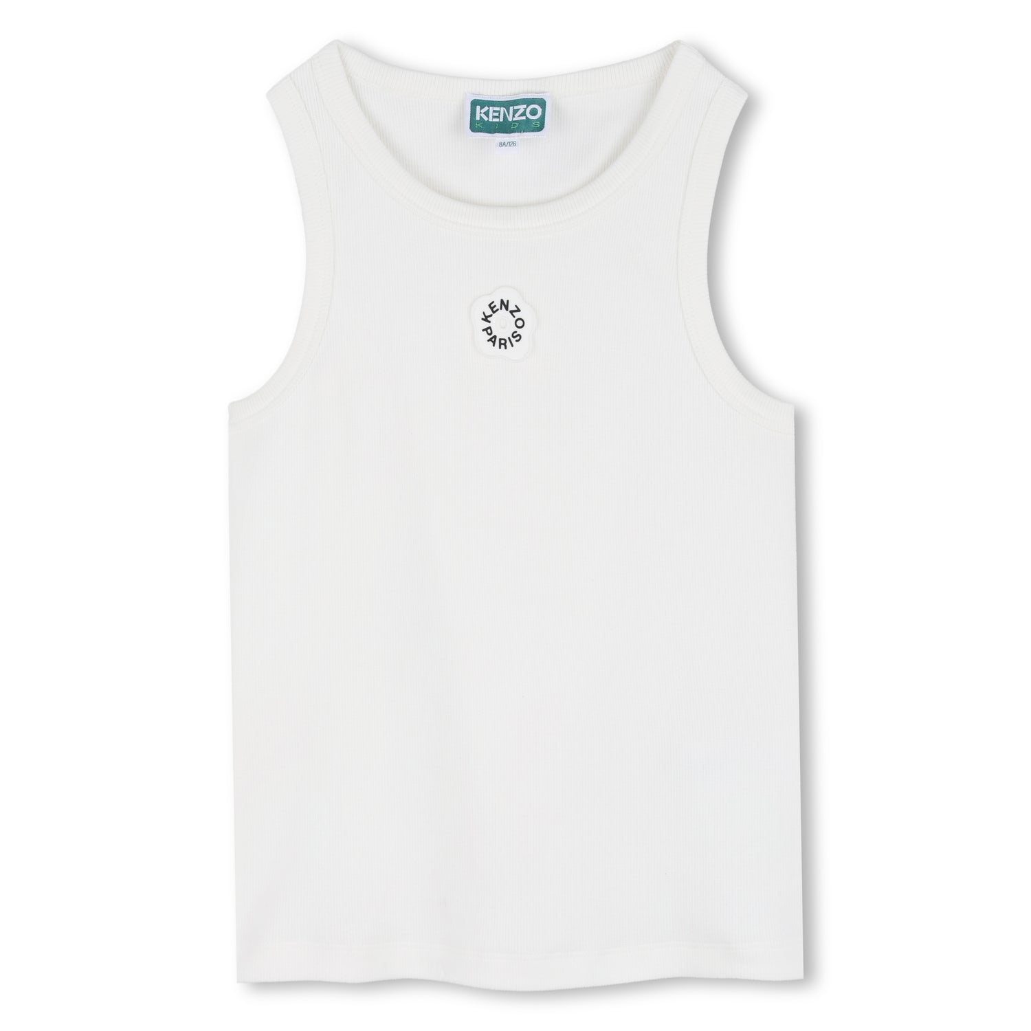 Ribbed Organic Cotton Tank Top With Rubber Badge, White Kenzo
