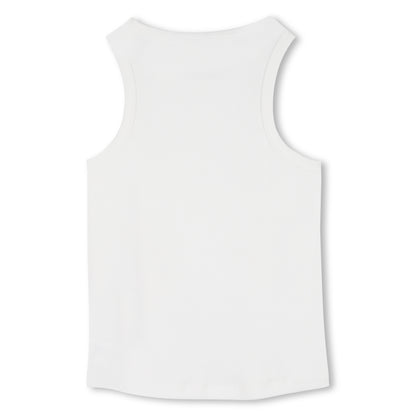 Ribbed Organic Cotton Tank Top With Rubber Badge, White Kenzo
