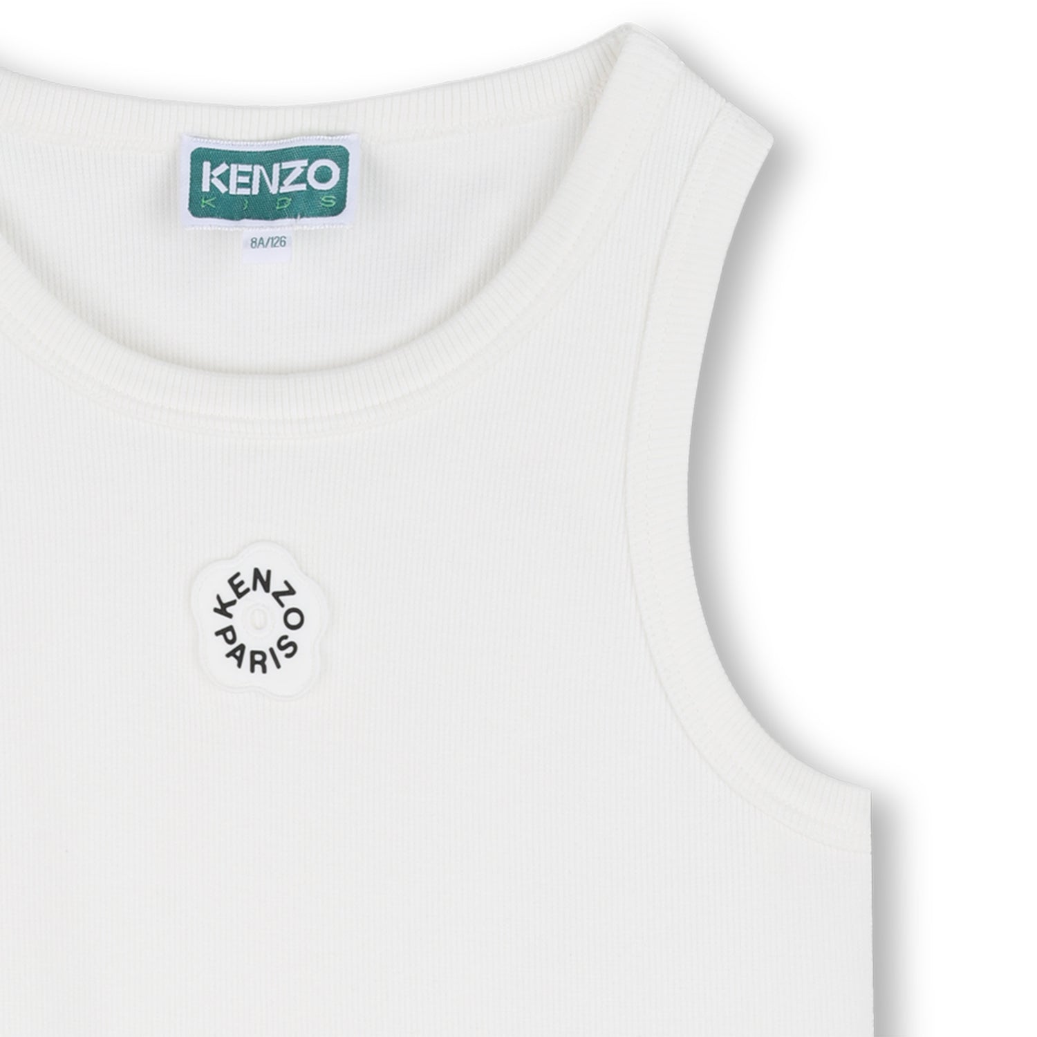 Ribbed Organic Cotton Tank Top With Rubber Badge, White Kenzo