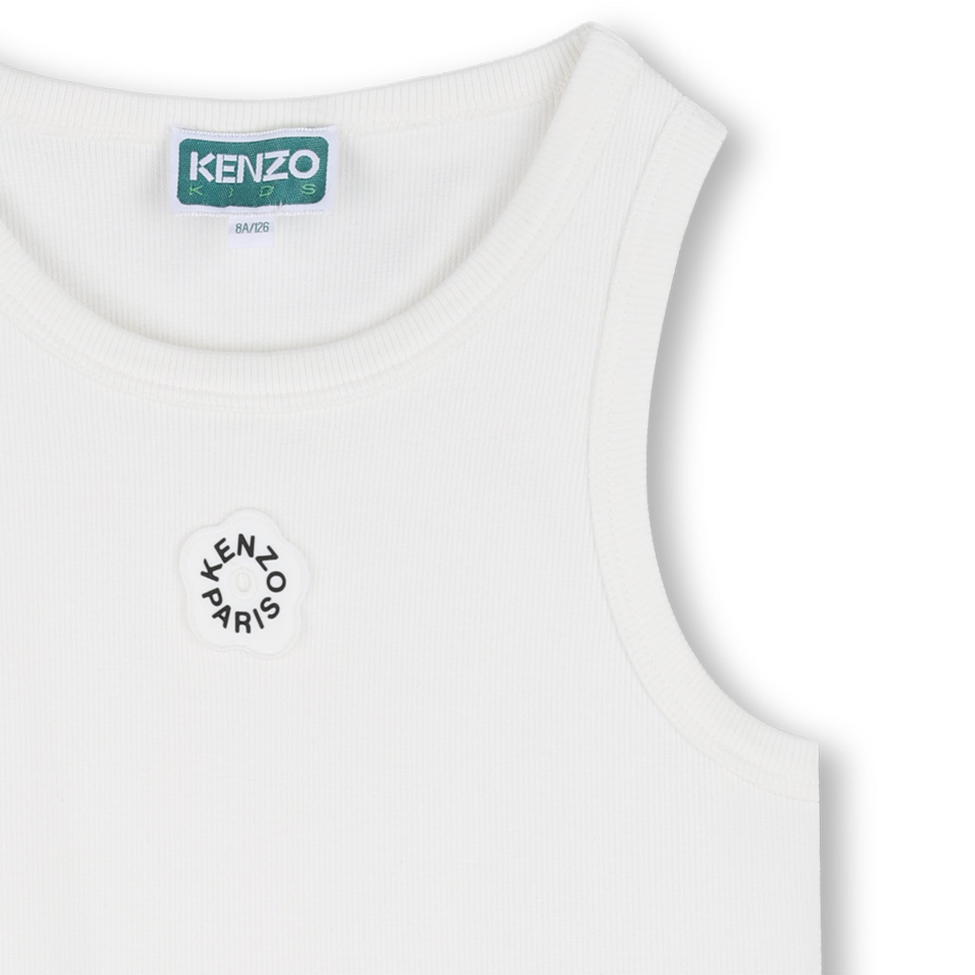 Ribbed Organic Cotton Tank Top With Rubber Badge, White Kenzo