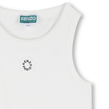 Ribbed Organic Cotton Tank Top With Rubber Badge, White Kenzo