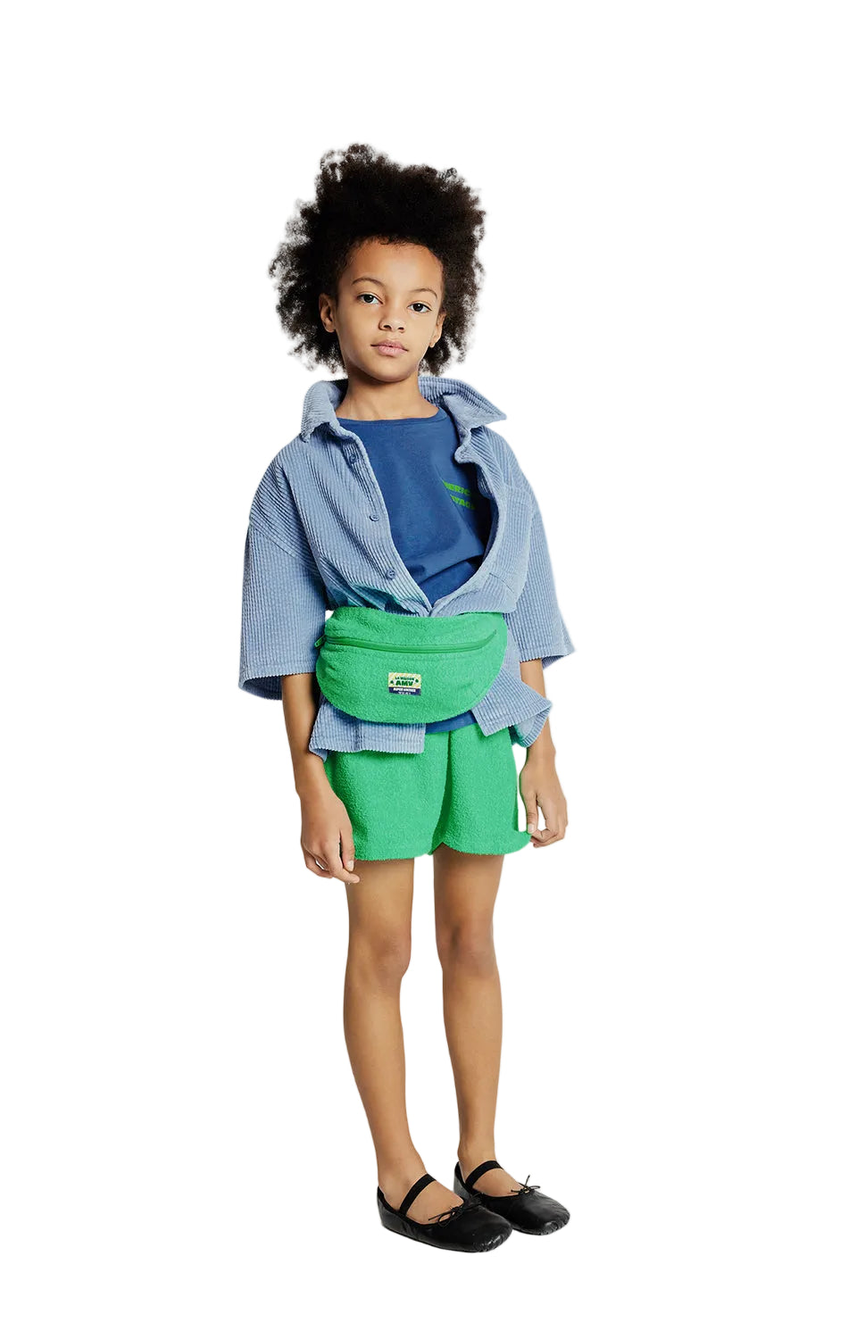 Terry Cotton Elasticated Waist Shorts, Ecru, Fluorescent Green American Vintage