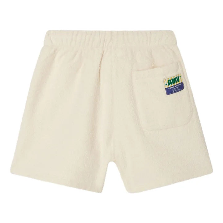 Terry Cotton Elasticated Waist Shorts, Ecru, Fluorescent Green American Vintage