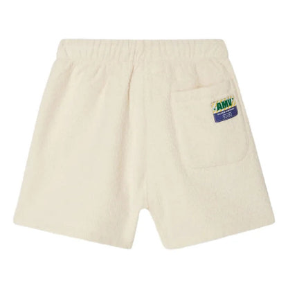 Terry Cotton Elasticated Waist Shorts, Ecru, Fluorescent Green American Vintage