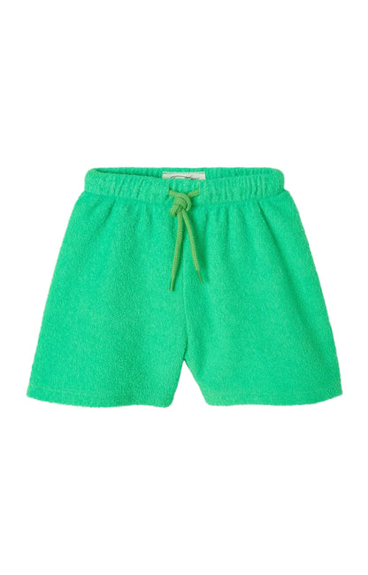 Terry Cotton Elasticated Waist Shorts, Ecru, Fluorescent Green American Vintage