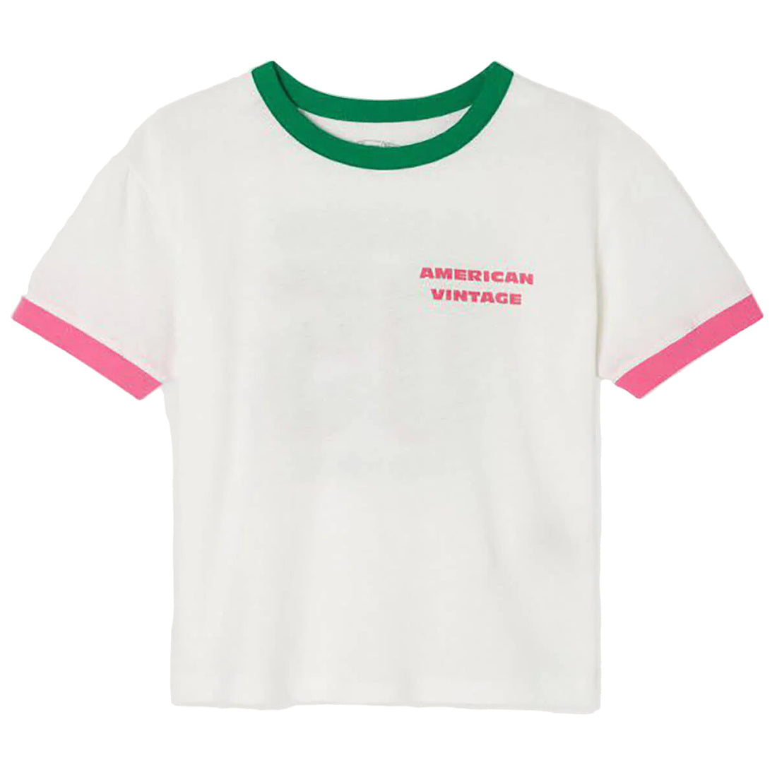 White Short Sleeve T-Shirt with Contrast Collar and Cuffs American Vintage