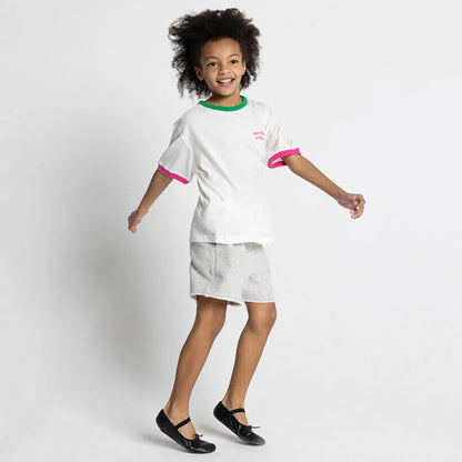 White Short Sleeve T-Shirt with Contrast Collar and Cuffs American Vintage