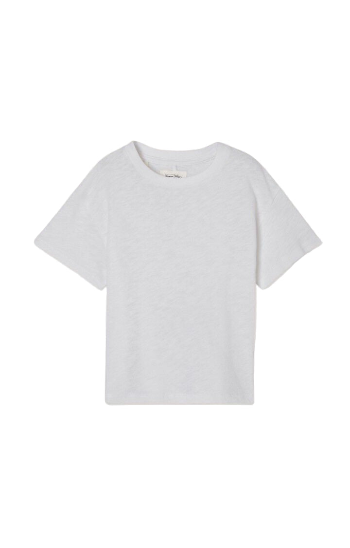 Short Sleeve Cotton T-Shirt with Round Collar American Vintage