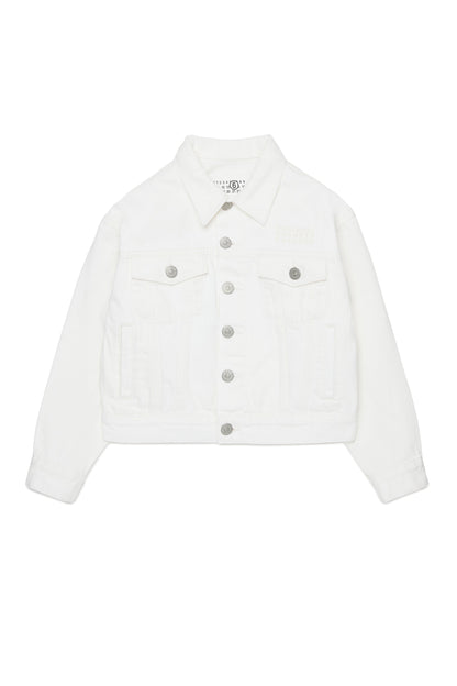 White Cotton Denim Jacket for Kids Mm6 Kid