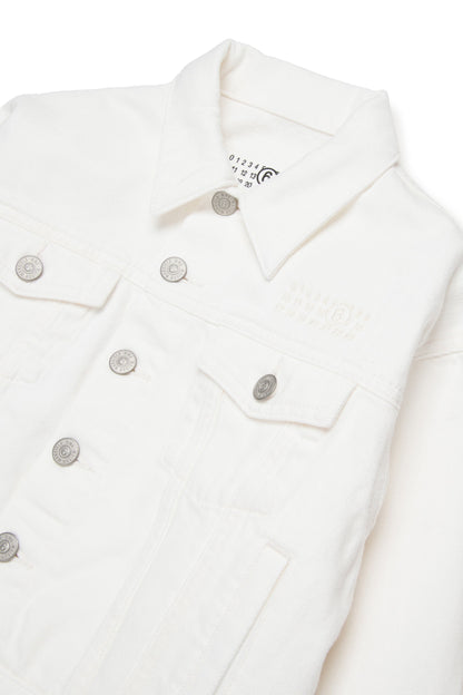 White Cotton Denim Jacket for Kids Mm6 Kid