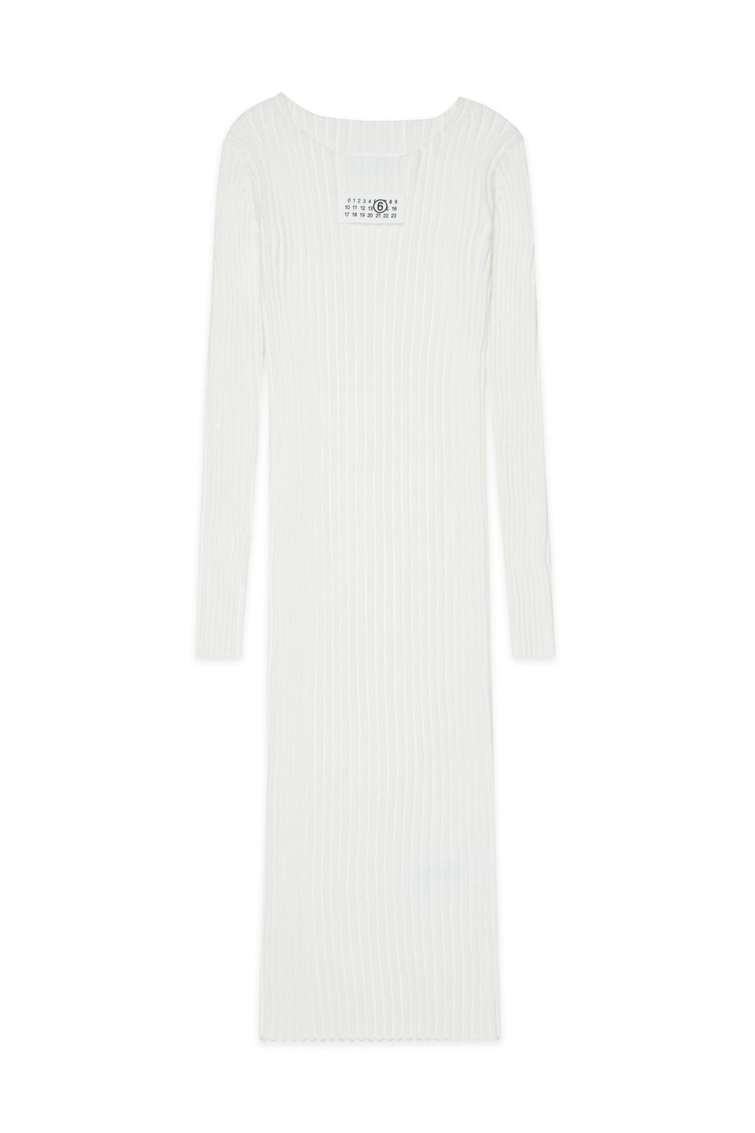White Ribbed Long Cotton Dress for Kids Mm6 Kid