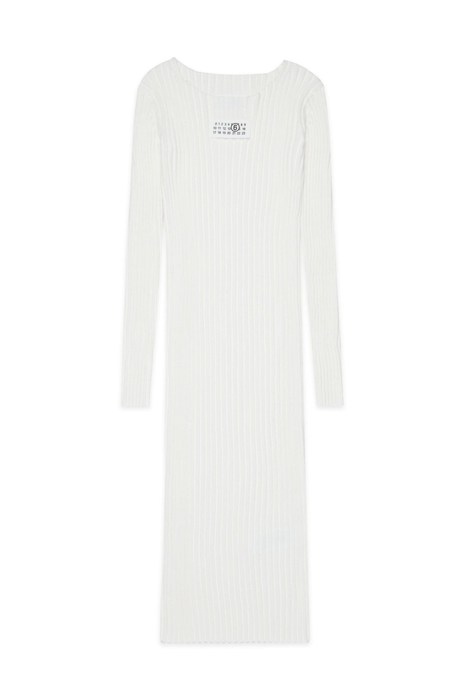 White Ribbed Long Cotton Dress for Kids Mm6 Kid