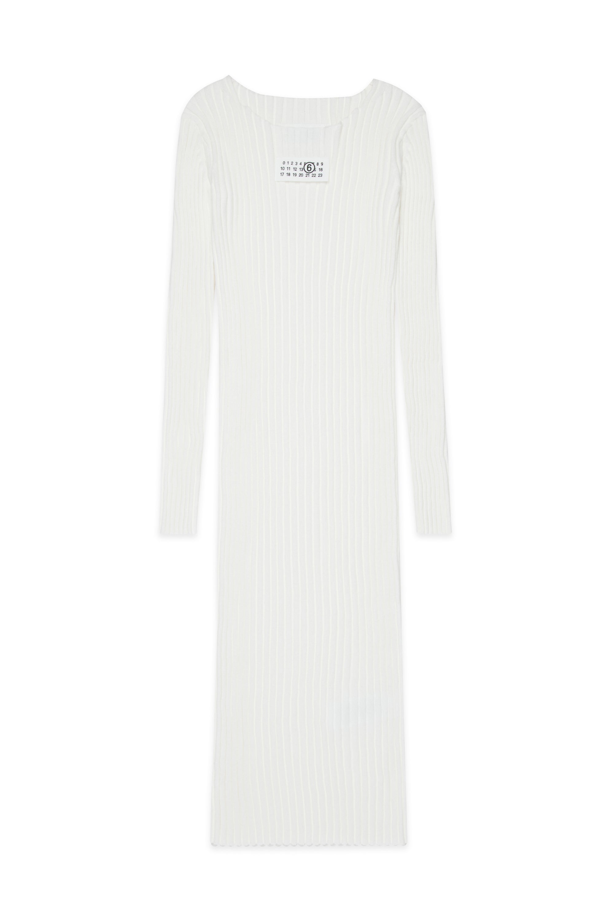 White Ribbed Long Cotton Dress for Kids Mm6 Kid