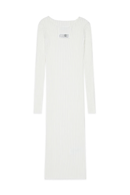White Ribbed Long Cotton Dress for Kids Mm6 Kid