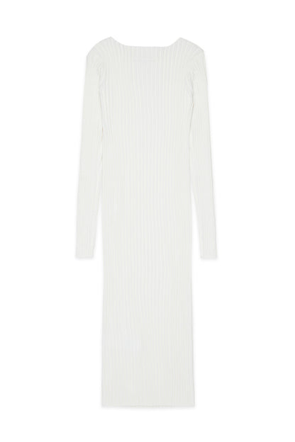 White Ribbed Long Cotton Dress for Kids Mm6 Kid
