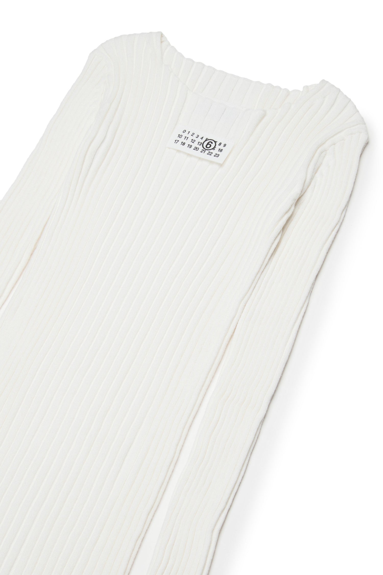 White Ribbed Long Cotton Dress for Kids Mm6 Kid