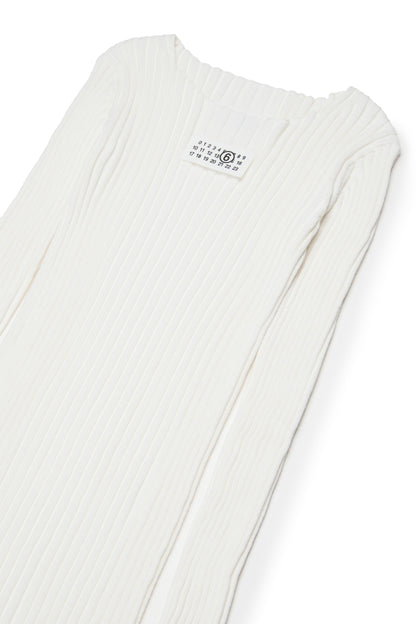 White Ribbed Long Cotton Dress for Kids Mm6 Kid