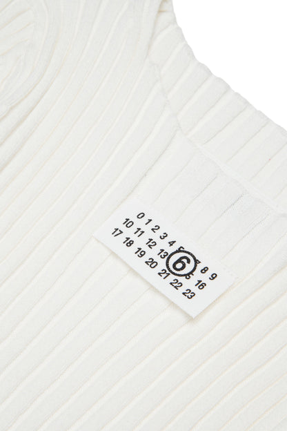 White Ribbed Long Cotton Dress for Kids Mm6 Kid