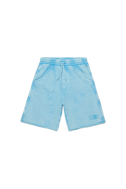 Light Blue Cotton Drawstring Shorts for Kids Mm6 Kid