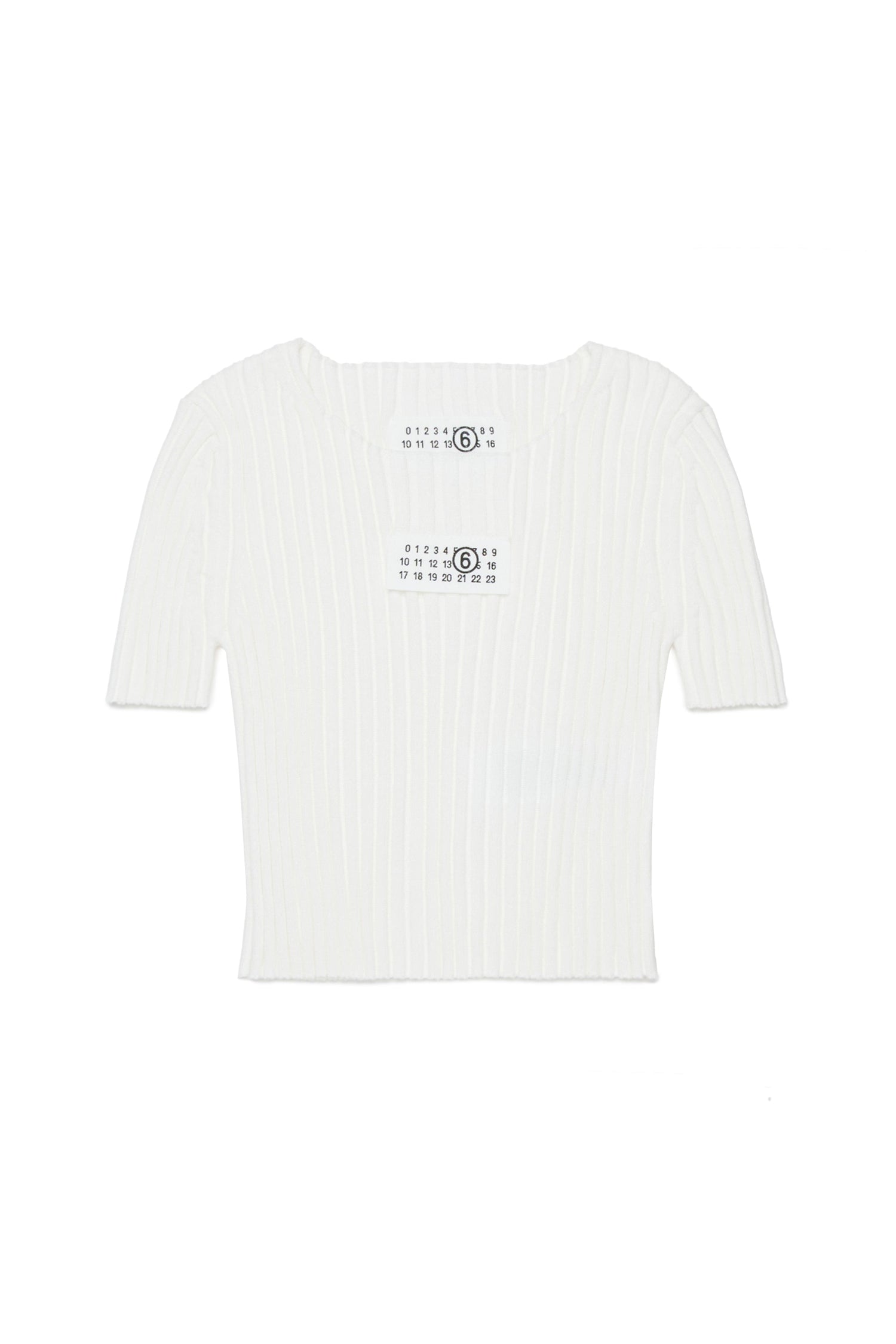 White Ribbed Cotton Knit Top for Kids Mm6 Kid