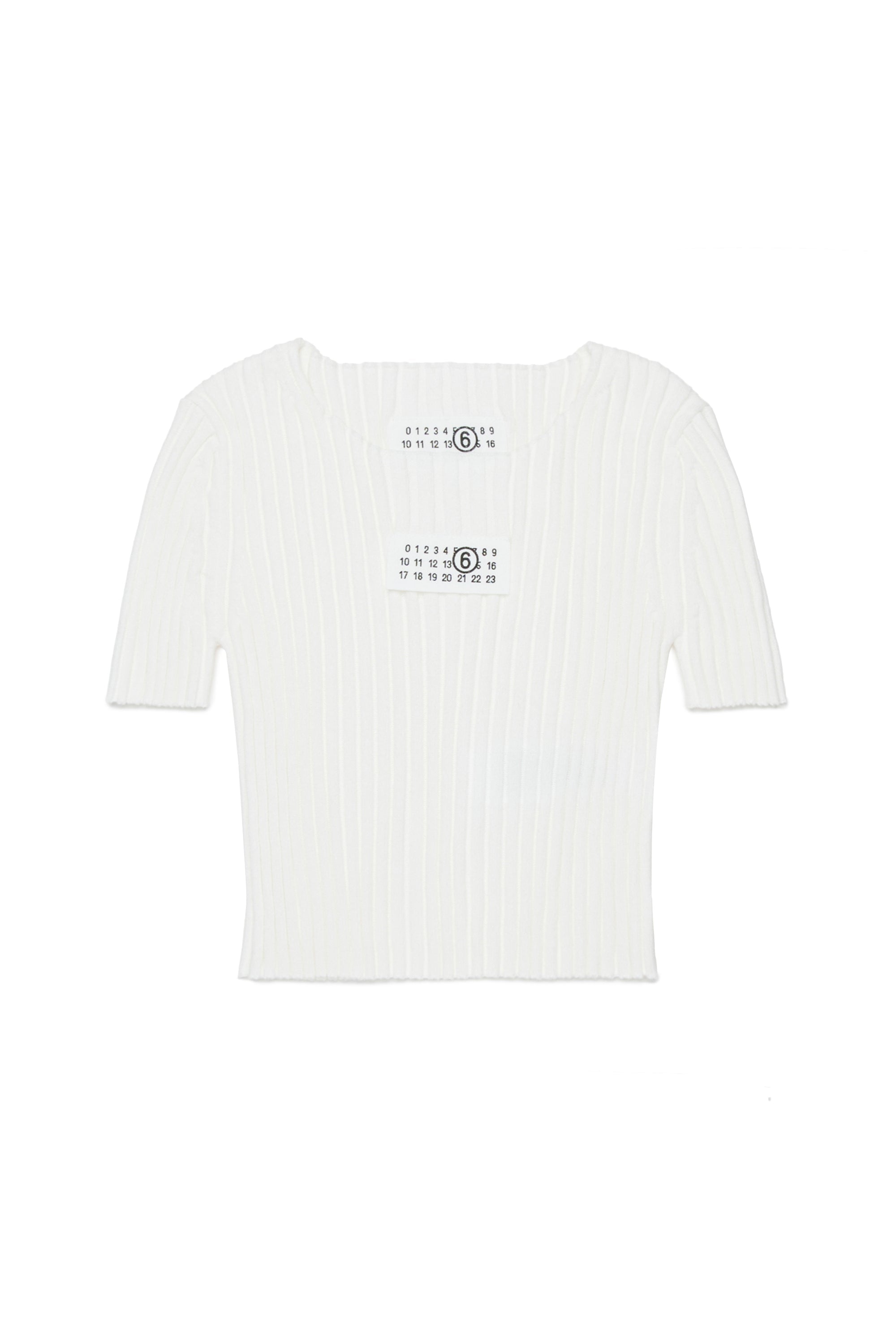White Ribbed Cotton Knit Top for Kids Mm6 Kid